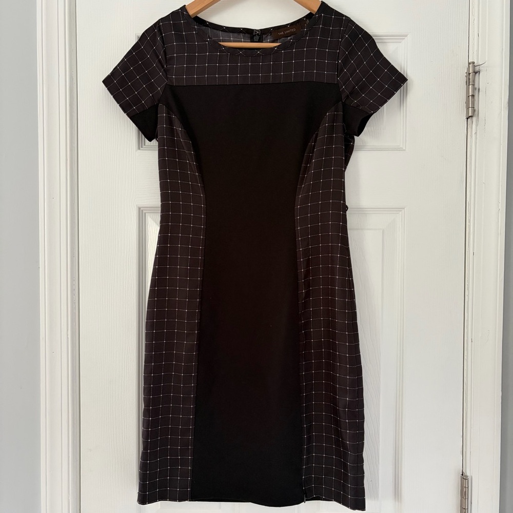 The Limited Black Windowpane Panel Midi Dress